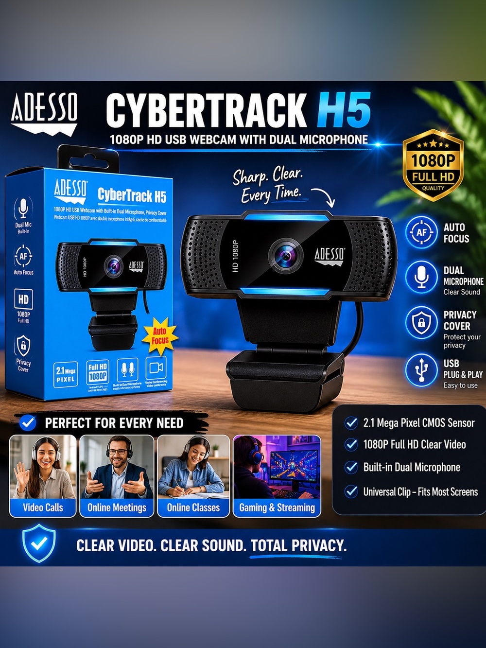 Assessor CyberTrack H5 Webcam w/ dual microphone